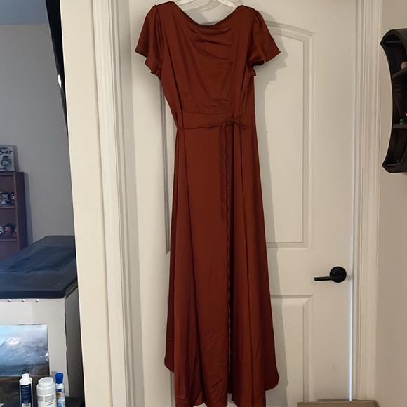 Baltic Born Krystal Satin Wrap Dress in Cinnamon Size XL - Picture 4 of 7